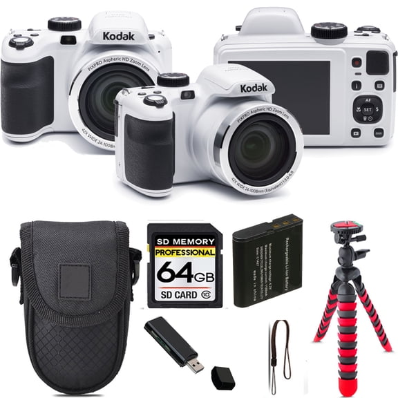 Kodak PIXPRO AZ421 Digital Camera (White) + Tripod + Case - 64GB Kit (International Version)