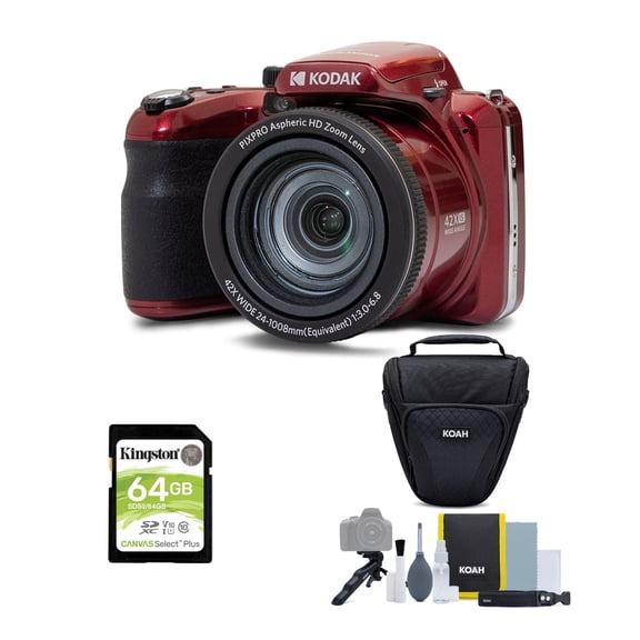 Kodak PIXPRO AZ425 Astro Zoom 20MP Camera with 42x Zoom (Red) with Accessory kit