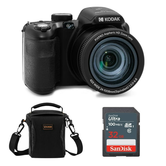 Kodak PIXPRO AZ425 Astro Zoom 20MP Full HD Digital Camera, Black, Bundle with 32GB Memory Card and Camera Bag