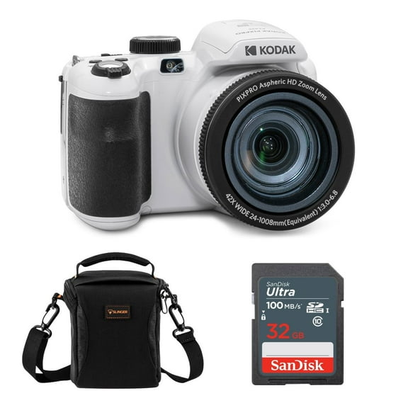 Kodak PIXPRO AZ425 Astro Zoom 20MP Full HD Digital Camera, White, Bundle with 32GB Memory Card and Camera Bag