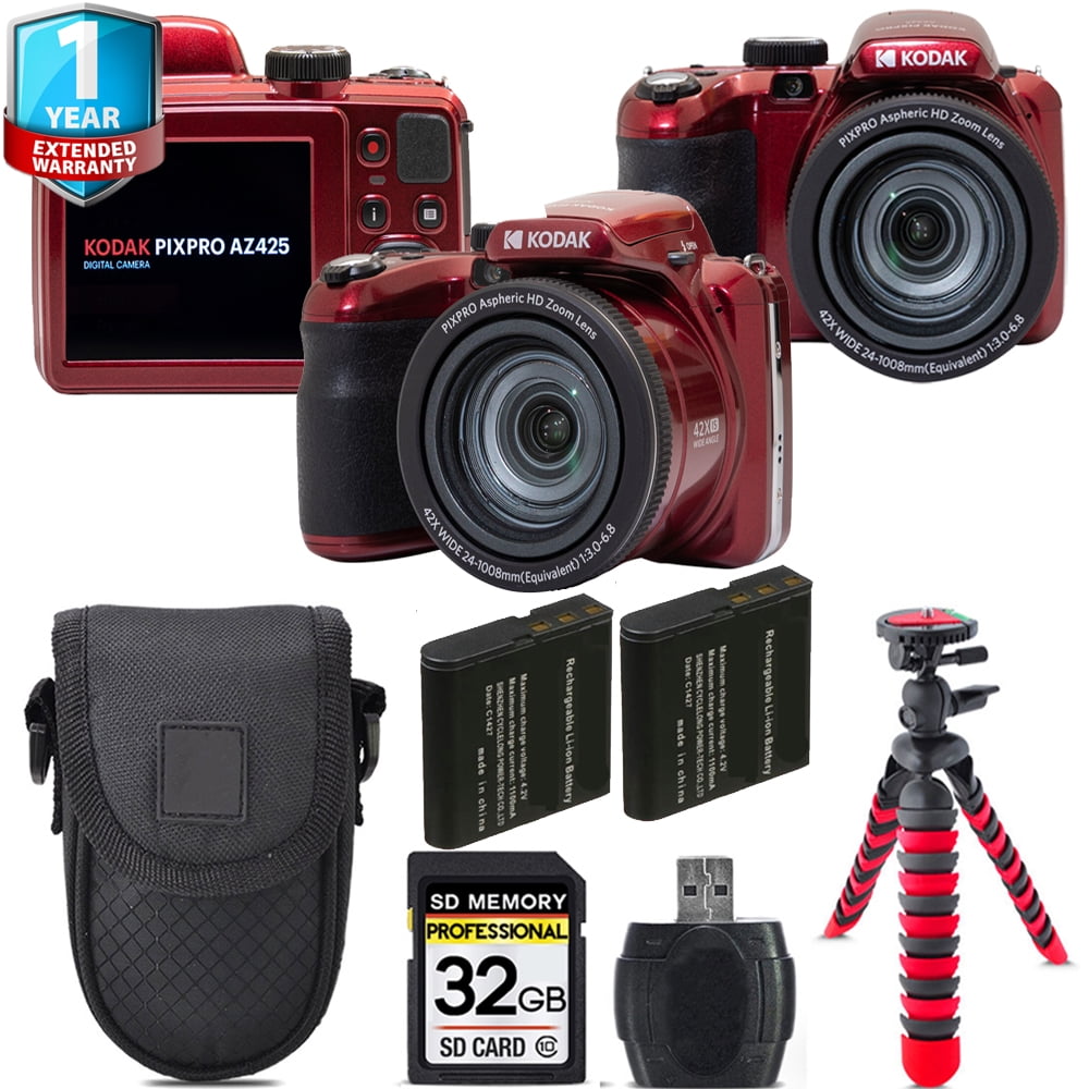 Kodak PIXPRO AZ425 Digital Camera (Red) + 1 Yr Warranty +Tripod +