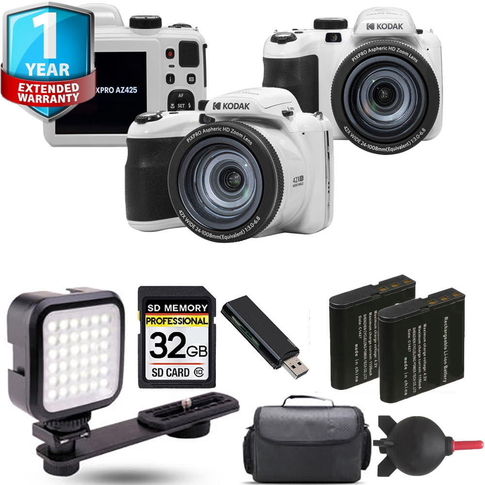 Kodak PIXPRO AZ425 Digital Camera (White) + Extra Battery + LED +1 Yr Warranty