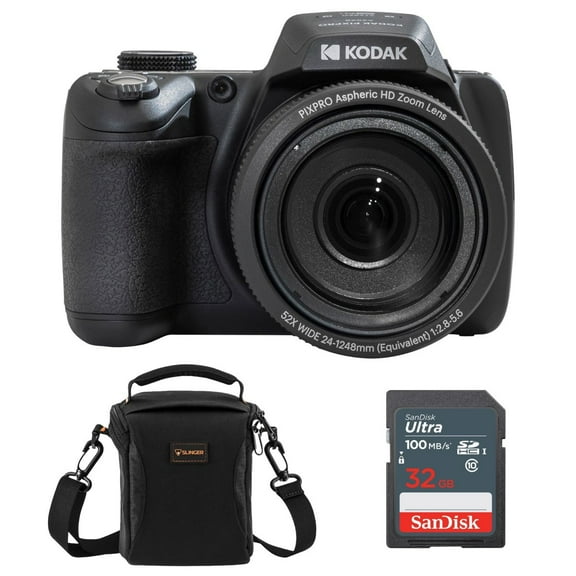 Kodak PIXPRO AZ528 Astro Zoom 16MP Full HD Digital Camera, Black, Bundle with 32GB Memory Card and Camera Bag