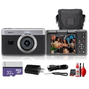 Kodak PIXPRO C1 Compact Digital Camera Black, 13MP Point and Shoot Camera for Selfies, Travel, Vlogging and Everyday Photos C1-BK + 32GB Card + Camera Bag + Cleaning Kit 7pc Bundle