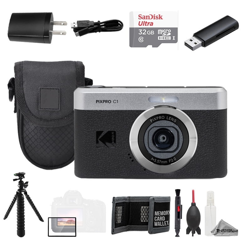 Kodak PIXPRO C1 Compact Digital Camera Black + 32GB + Tripod +
