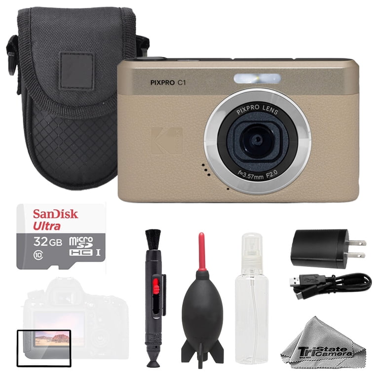Kodak PIXPRO C1 Compact Digital Camera Tan + 32GB + Bag+ Screen