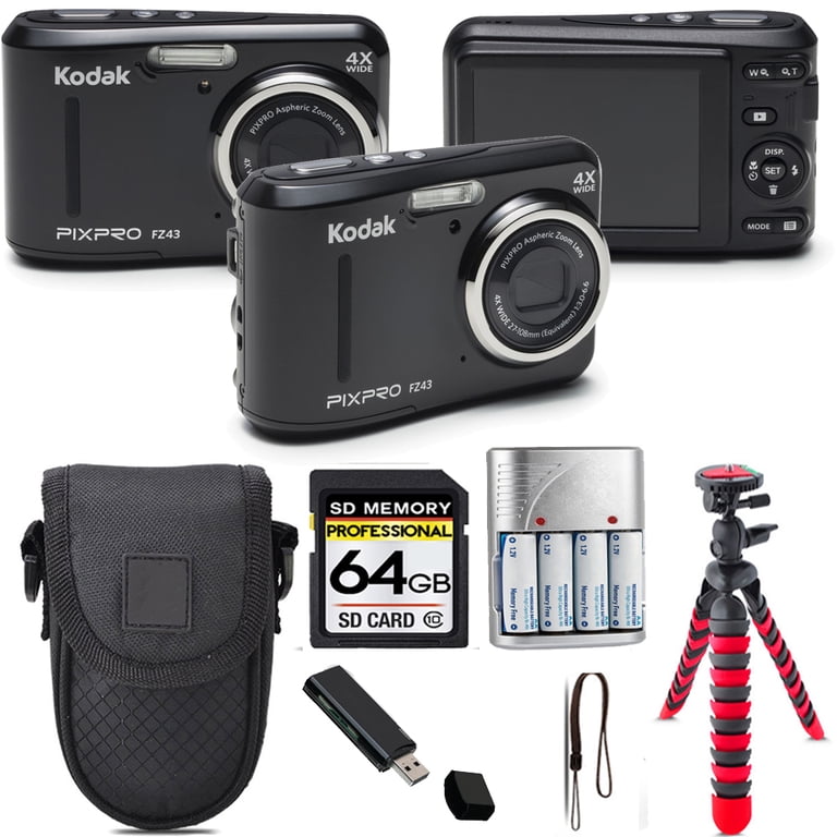 Kodak PIXPRO FZ43 Digital Camera (Black) + Tripod + Case - 64GB