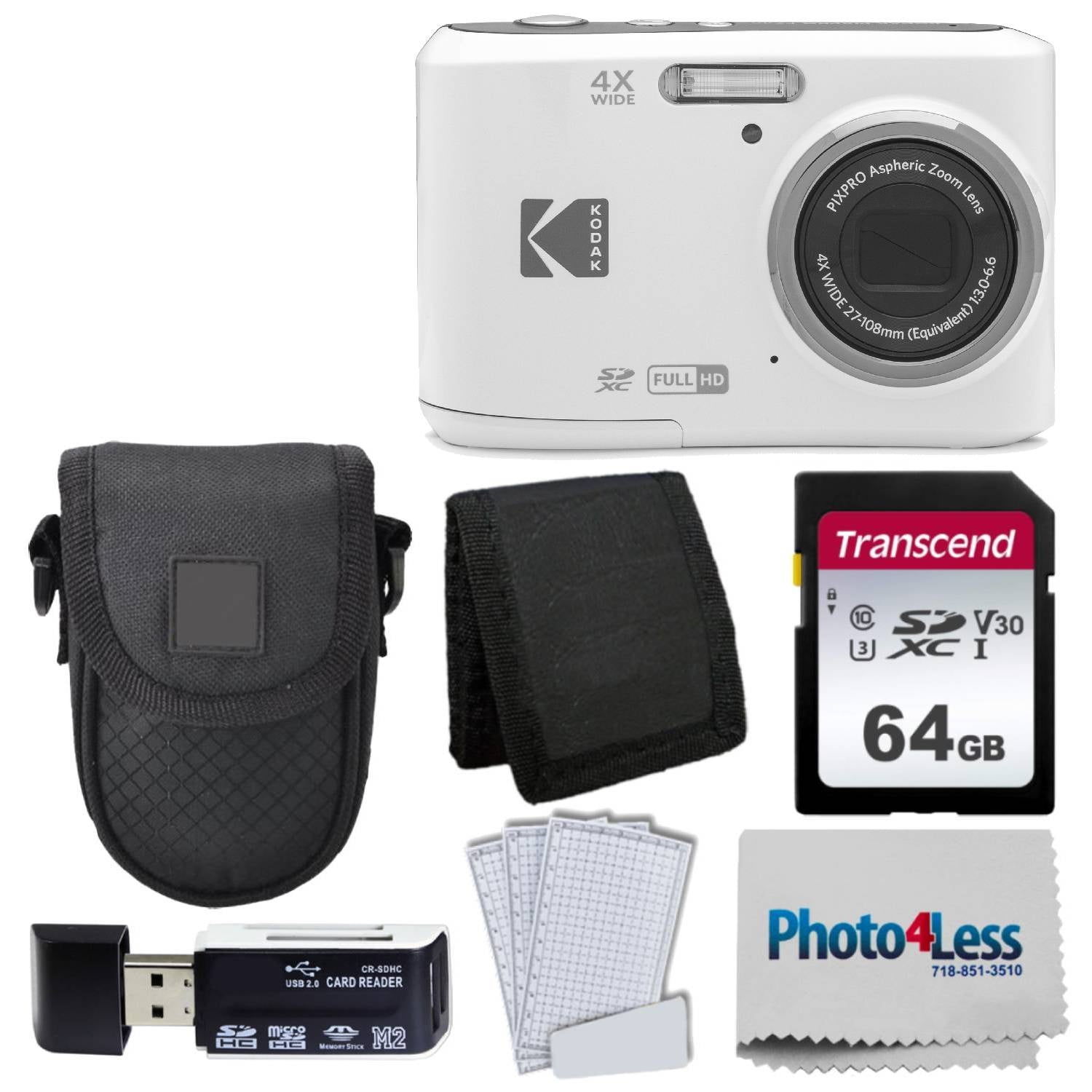 Kodak PIXPRO FZ45 Digital Camera White with 32GB SD Card and 4 AA Batteries