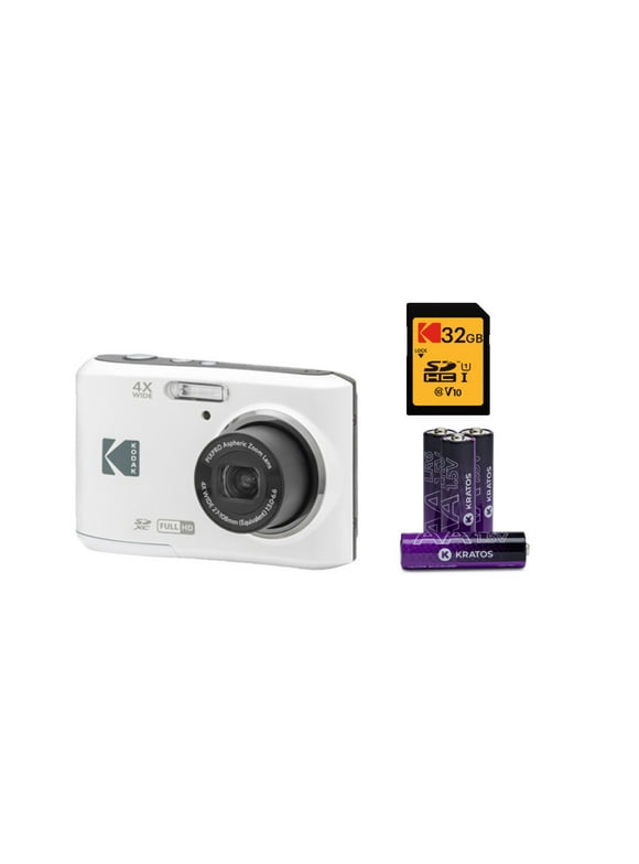 Kodak PIXPRO FZ45 Digital Camera (White) with 32GB SD Card and 4 AA Batteries