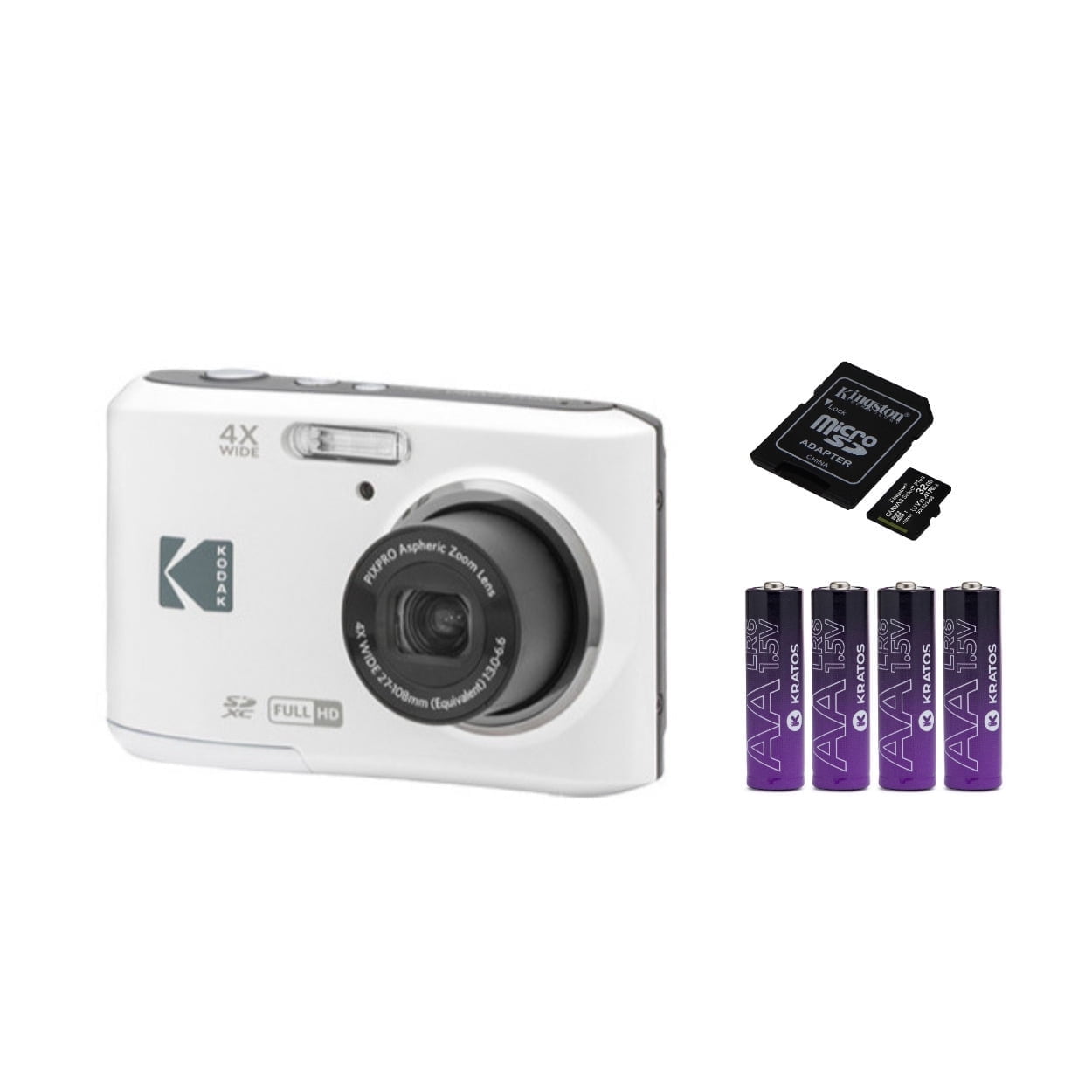 Kodak PIXPRO FZ45 Easy Shoot Digital Camera (White) with 32GB SD