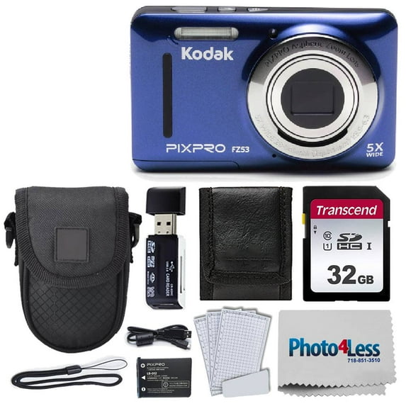 Kodak PIXPRO FZ53 Digital Camera (Blue) Kit + Point & Shoot Case + 32GB SD Card
