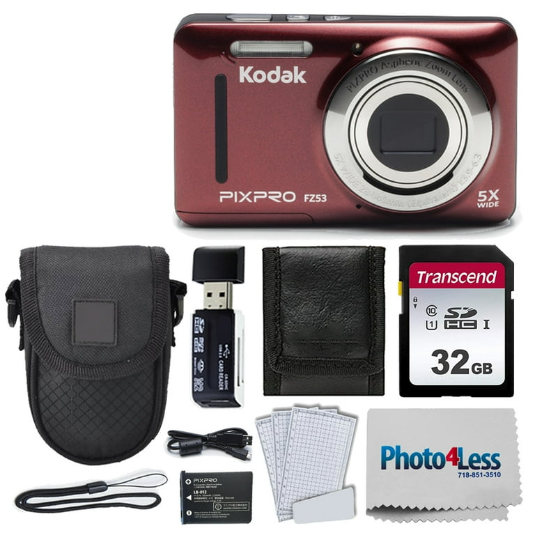 Kodak PIXPRO FZ53 Compact Digital Camera Bundle: Red, 32GB SD Card