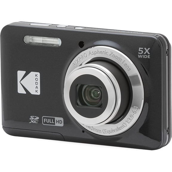 Kodak PIXPRO FZ55-BK 16MP CMOS Sensor Digital Camera 5X Optical Zoom 28mm Wide Angle 1080P Full HD Video 2.7" LCD Vlogging Camera (Black)