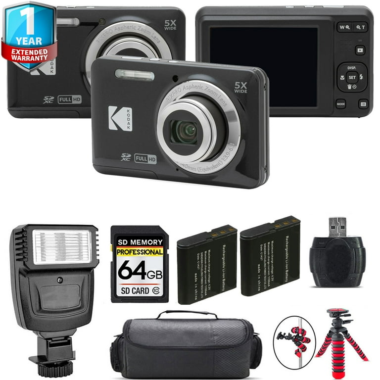 Kodak PIXPRO FZ55 Digital Camera Bundle, Black, 1 Yr