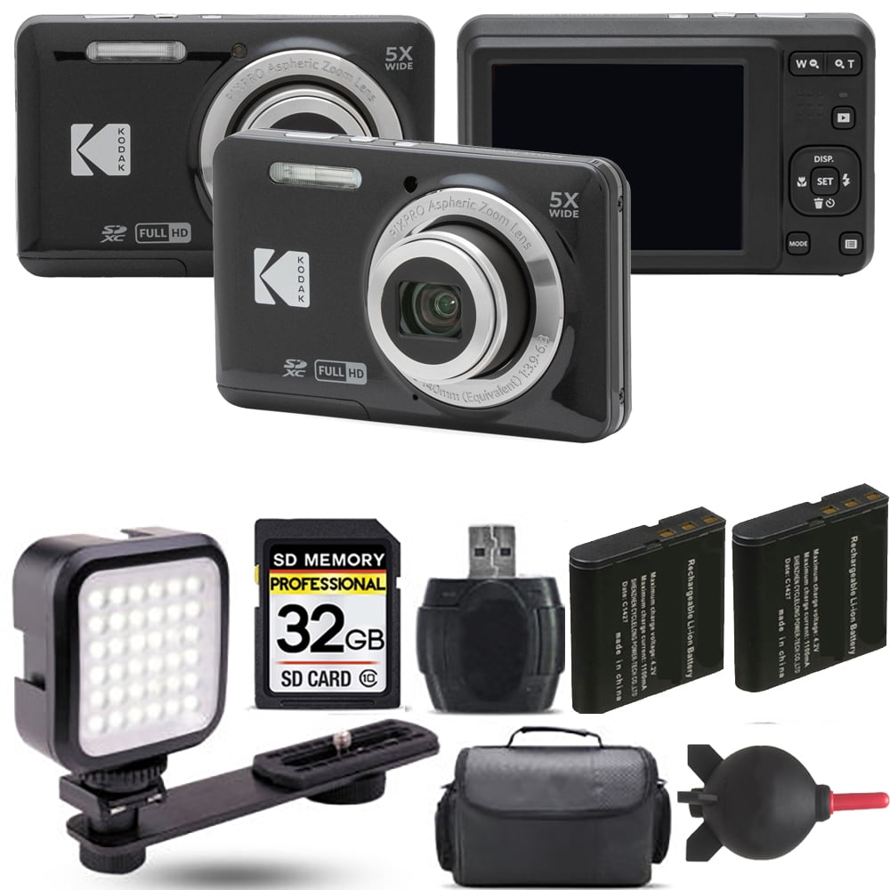 Kodak PIXPRO FZ55 Digital Camera (Black)+ Extra Battery + LED - 32GB Kit