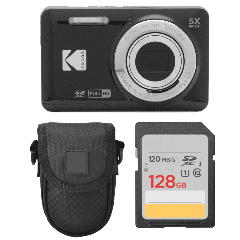 Kodak PIXPRO FZ55 Camera Bundle, Black with Case, 128GB SDXC Card