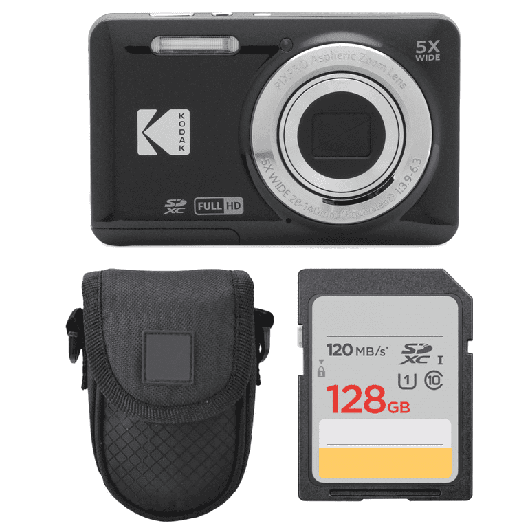 Kodak PIXPRO FZ55 Camera Bundle, Black with Case, 128GB SDXC Card