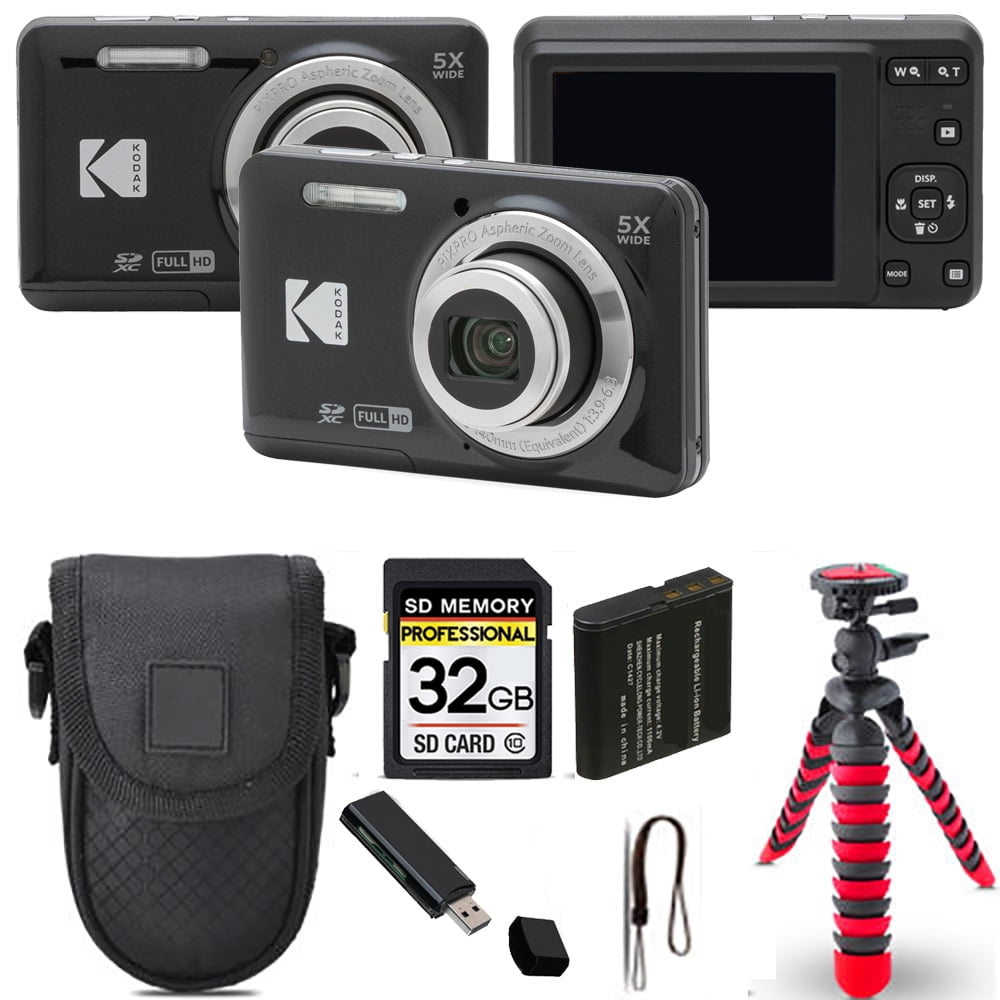 Kodak PIXPRO FZ55 Digital Camera (Black) + Spider Tripod + Case - 32GB Kit