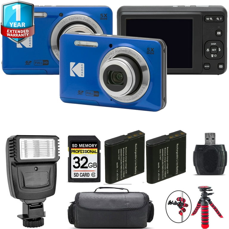 Bundle: Kodak PIXPRO FZ55 Digital Camera (Blue) + Extra Battery +
