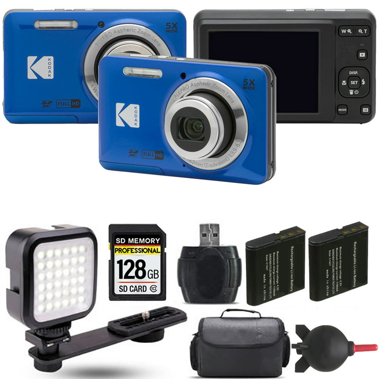 Kodak PIXPRO FZ55 Digital Camera (Blue) + Extra Battery + LED