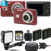 Kodak PIXPRO FZ55 Digital Camera (Red) + Extra Battery + LED + (International Version)