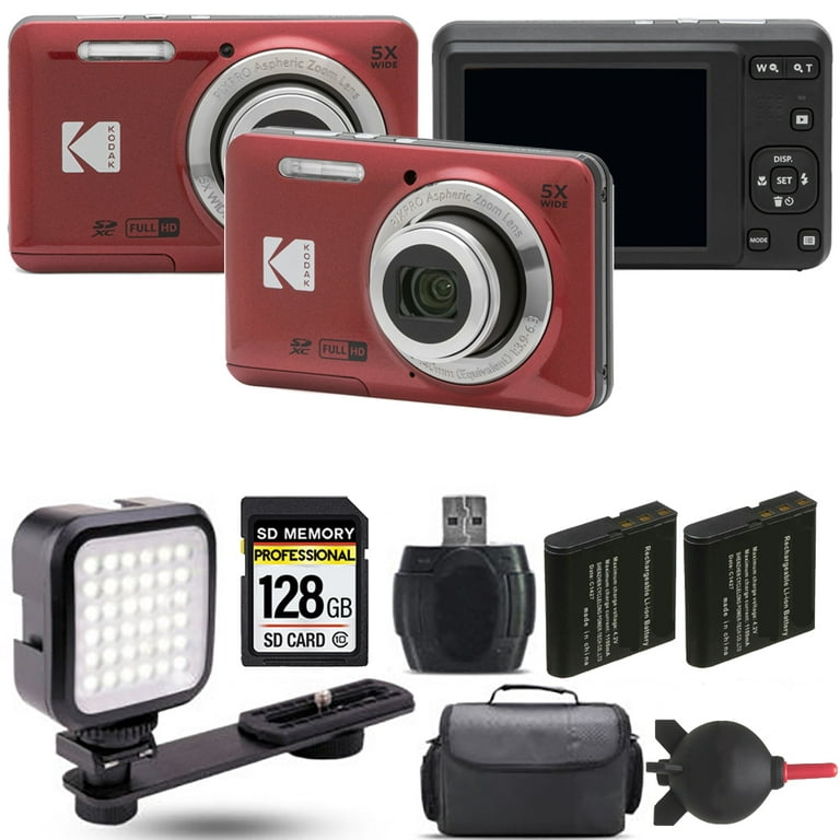 Kodak PIXPRO FZ55 Digital Camera (Red) + Extra Battery + LED