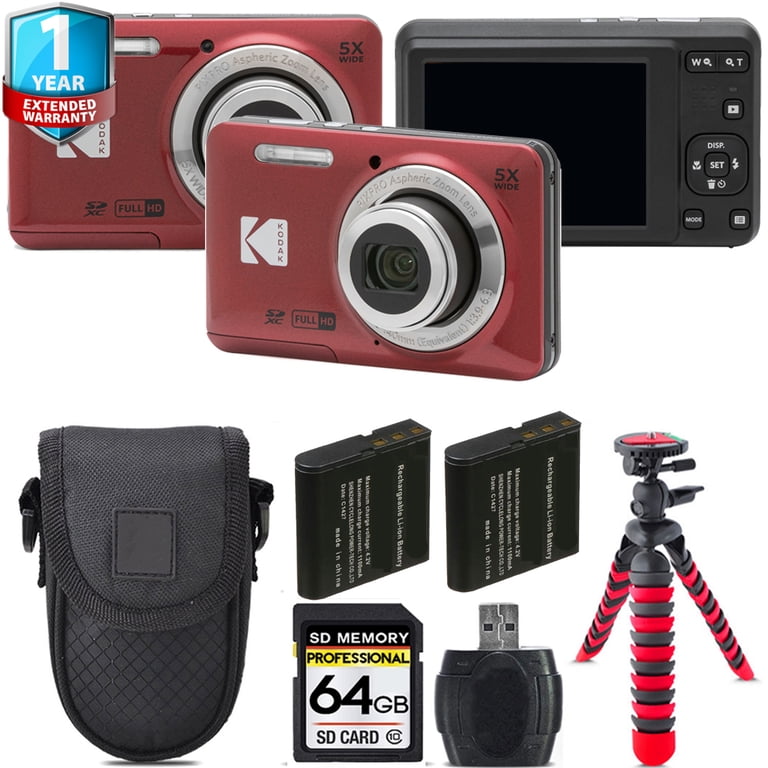 Kodak PIXPRO FZ55 Digital Camera (Red) + Extra Battery +Tripod + 1