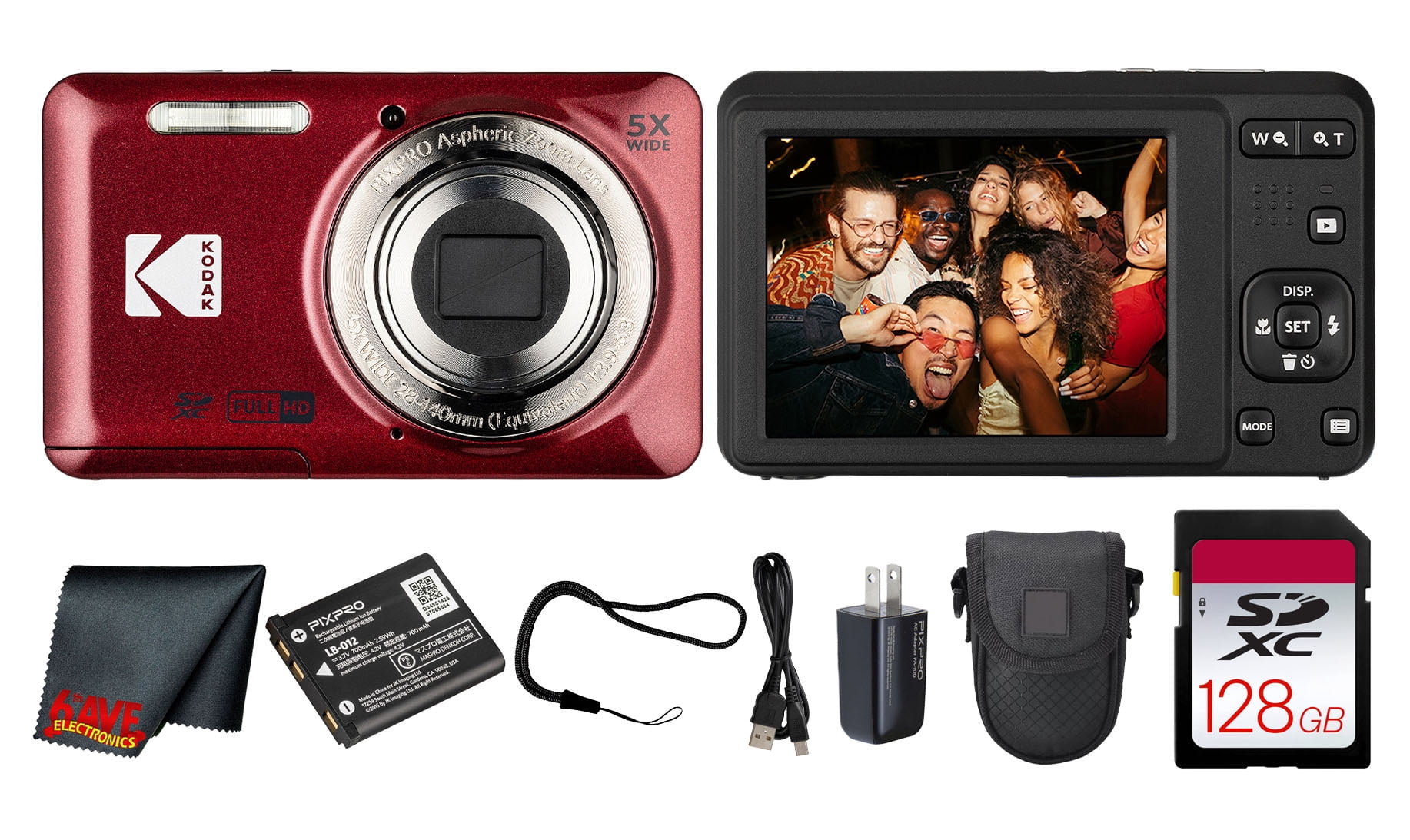 Kodak PIXPRO FZ55 Digital Camera (Black) (FZ55BK) + 128GB Card +