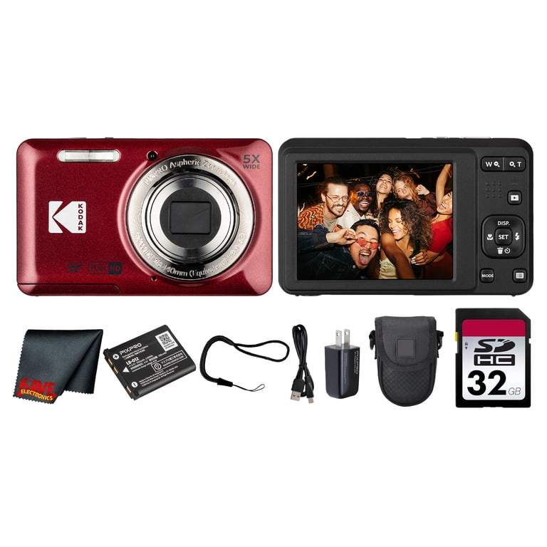 Kodak, Digital Camera, FZ55RD, Red, 32GB Card + Case + Cleaning