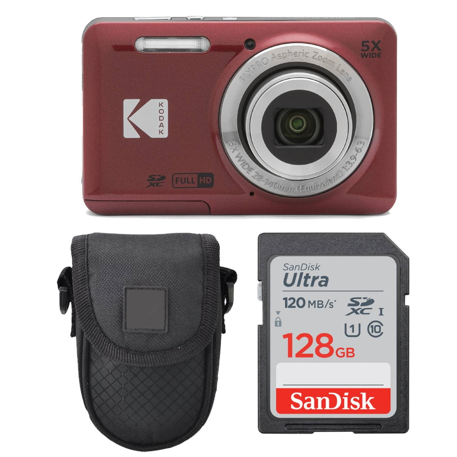 Kodak PIXPRO FZ55 Red Digital Camera with 128GB SanDisk Kodak PIXPRO FZ55 Red Digital Camera with 128GB SanDisk