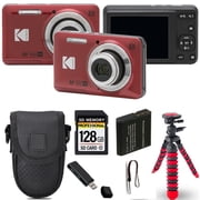 Kodak PIXPRO FZ55 Digital Camera Red with 128GB Memory Card, Case & Spider Tripod Kit