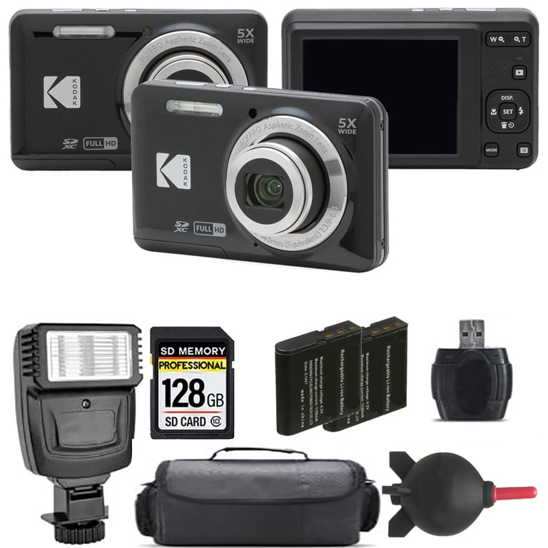 Kodak PIXPRO FZ55 Digital Camera Bundle - Extra Battery, Flash