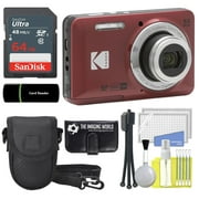 كوداك PIXPRO FZ55 الأحمر 16 ميجابكسل كاميرا رقمية 5 X التكبير البصري 28 مم زاوية واسعة 1080 P كامل HD فيديو 2.7 LCD كاميرا + 64 جيجابايت بطاقة وقارئ + حالة + محفظة الذاكرة + ترايبود + حزمة التنظيف
