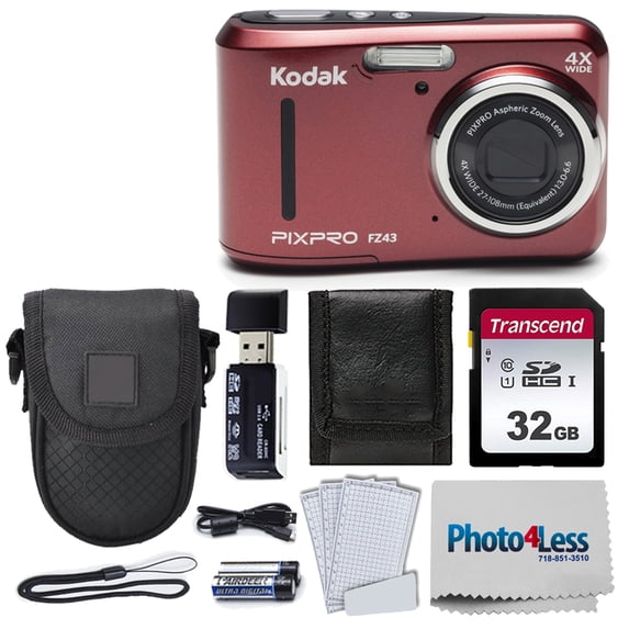 Kodak PIXPRO Friendly Zoom FZ43 16 MP Digital Camera (Red) + Great Accessories