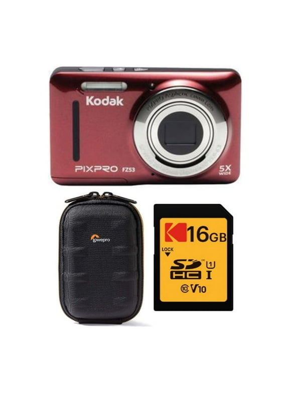 Kodak PIXPRO Friendly Zoom FZ53 Digital Camera (Red) with Case and Memory Card