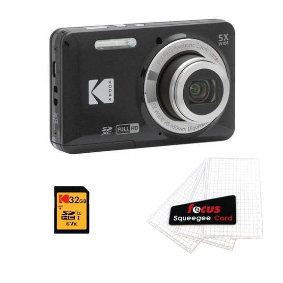 Kodak PIXPRO Friendly Zoom FZ55 Digital Camera (Black) Bundle with 32GB Memory Card and Digital Camera LCD Screen Protectors (3 Items)