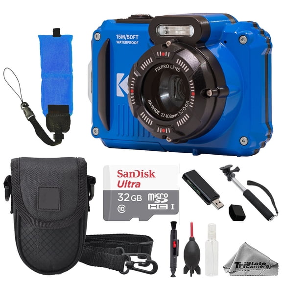 Kodak PIXPRO WPZ2 Digital Camera (Blue) + Case + Foam Floating Strap - 32GB Value Kit
