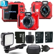 كاميرا رقمية Kodak PIXPRO WPZ2 باللون الأحمر + بطارية إضافية + LED + الإصدار الدولي