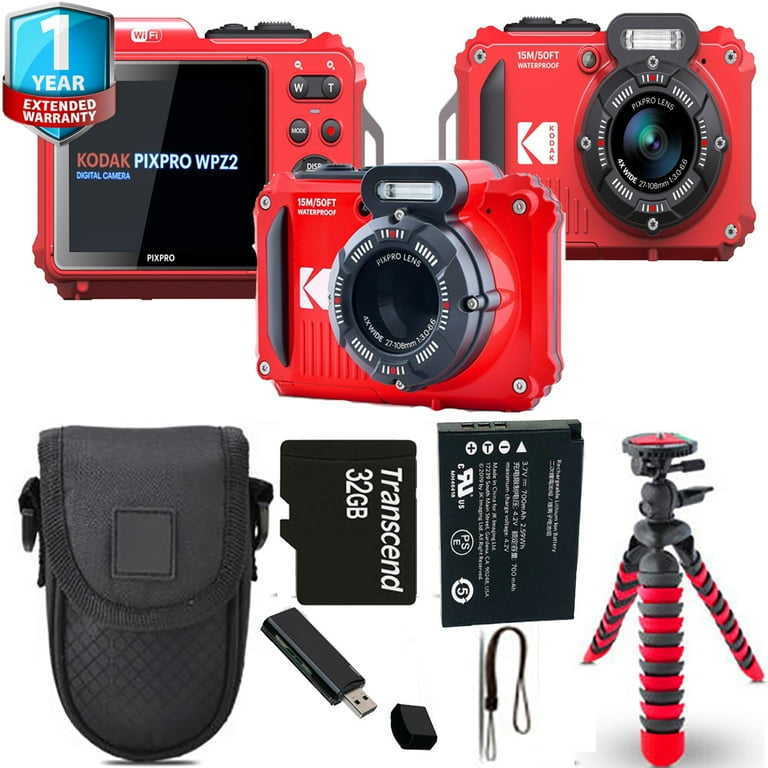Kodak PIXPRO WPZ2 Digital Camera (Red) + Spider Tripod + Case+ 1