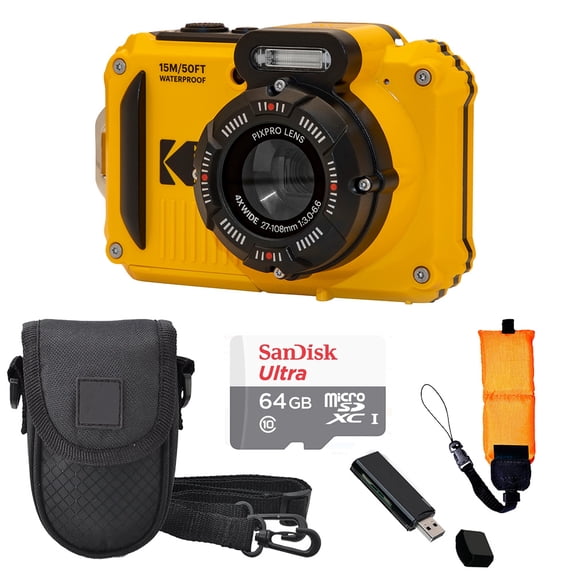 Kodak PIXPRO WPZ2 Digital Camera (Yellow) + Case + Foam Floating Strap - 64GB Basic Kit