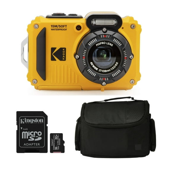 Kodak PIXPRO WPZ2 Rugged Waterproof 16MP (Yellow) with Case and 32GB MicroSD