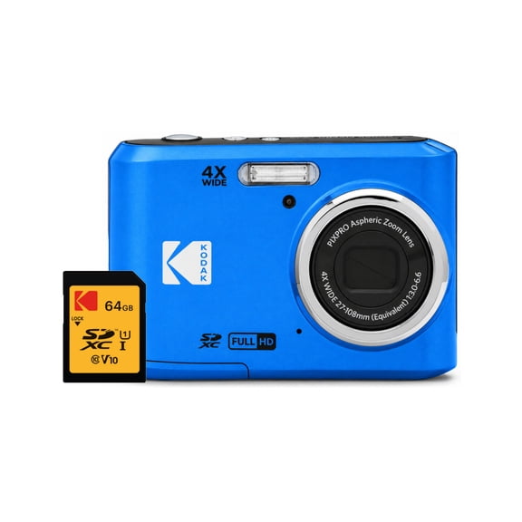 Kodak PixPro FZ45 Friendly Zoom 16MP 1080p Full-HD Digital Camera Bundle with Kodak 64GB Class 10 UHS-I U1 SDXC Memory Card (Blue)