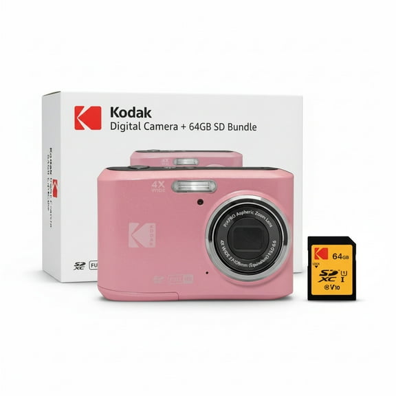 Kodak PixPro FZ45 Friendly Zoom 16MP 1080p Full HD Digital Camera (Pastel Pink) Bundle with Memory Card (2 Items)