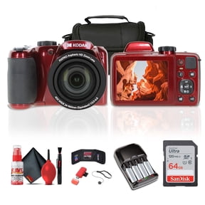 Kodak Pixpro AZ405 Digital Camera (AZ405RD) with 64 GB Memory Card, Rechargeable Batteries, Case, Neck Strap and More