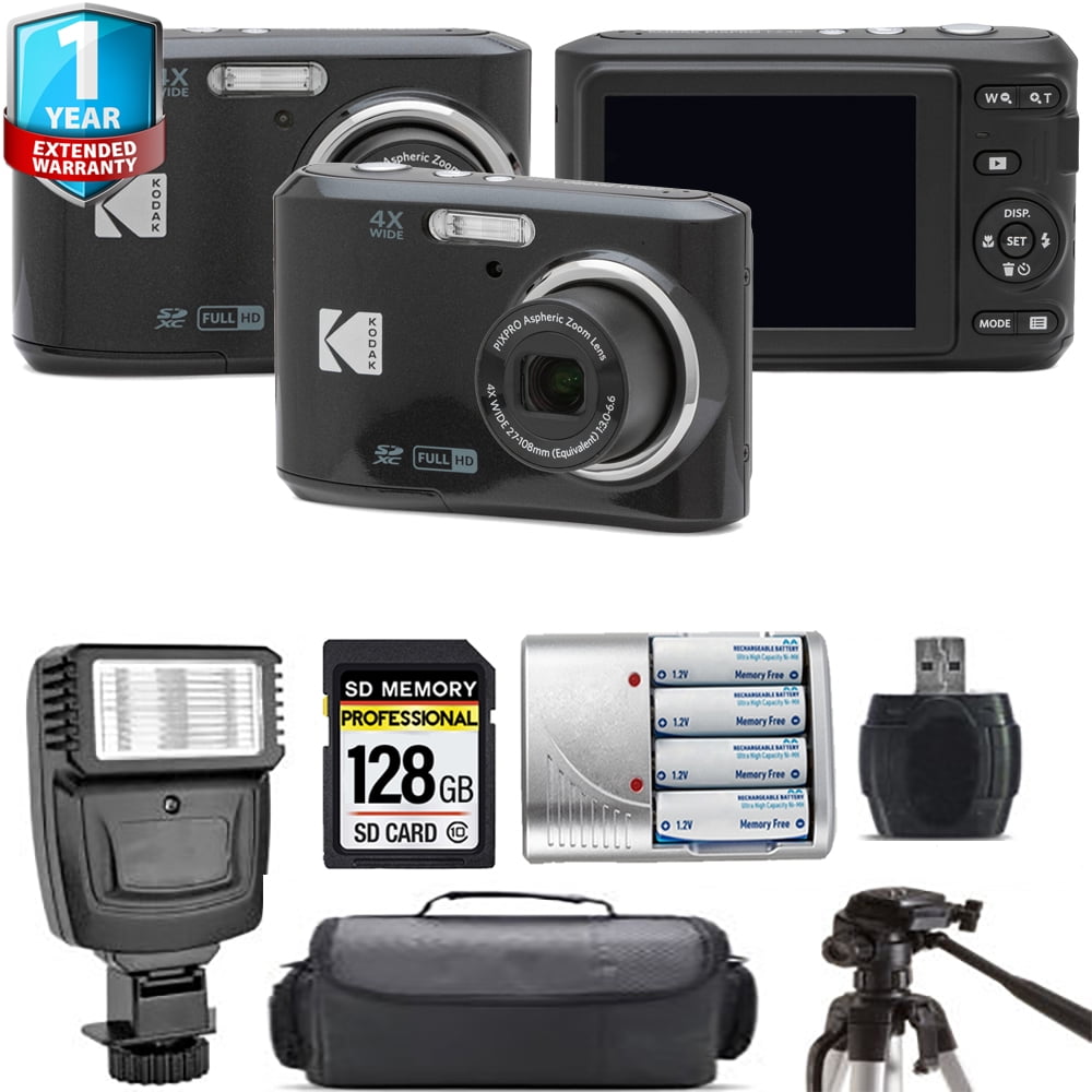Kodak Pixpro FZ45 Camera (Black) + Extra Battery + Flash+ 1 Yr Warranty (International Version)