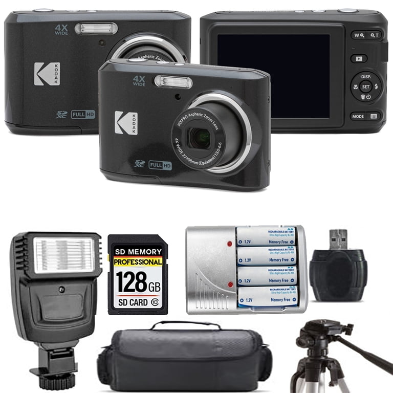 Kodak Pixpro FZ45 Camera (Black) + Extra Battery + LED - 128GB Kit