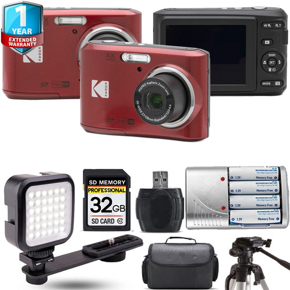 Kodak Pixpro FZ45 Camera (Red) + Extra Battery + LED +1 Yr Warranty (International Version)