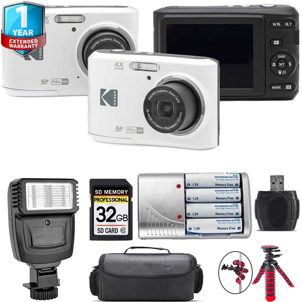 Kodak Pixpro FZ45 Camera (White) + Extra Battery + 1 Yr Warranty + 32GB