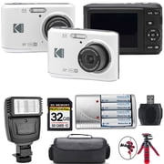 Kodak Pixpro FZ45 Camera White + Extra Battery + Flash - 32GB Kit