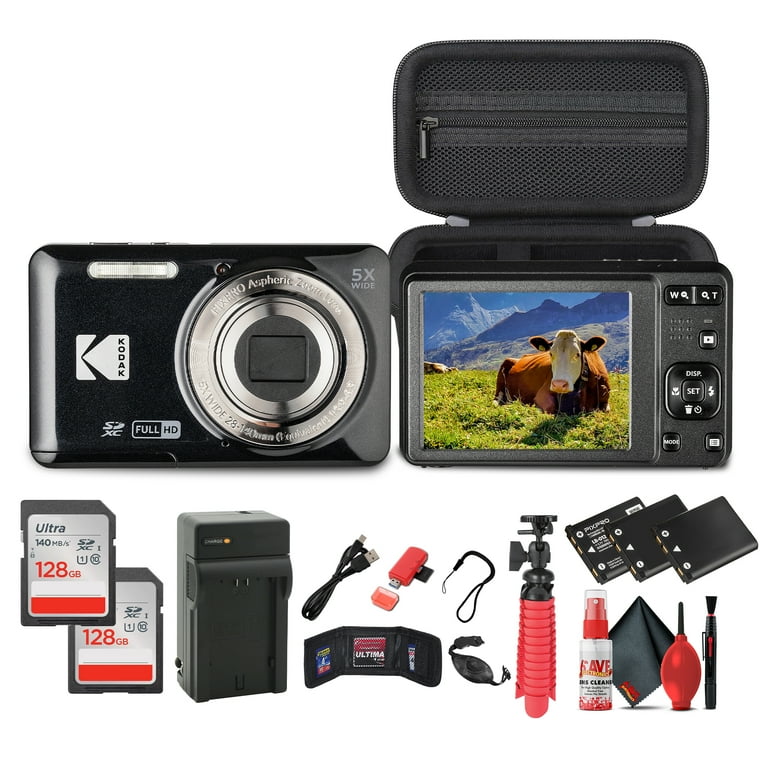 Kodak Pixpro FZ55 Digital Camera (Black) Bundle Including: 2x 128